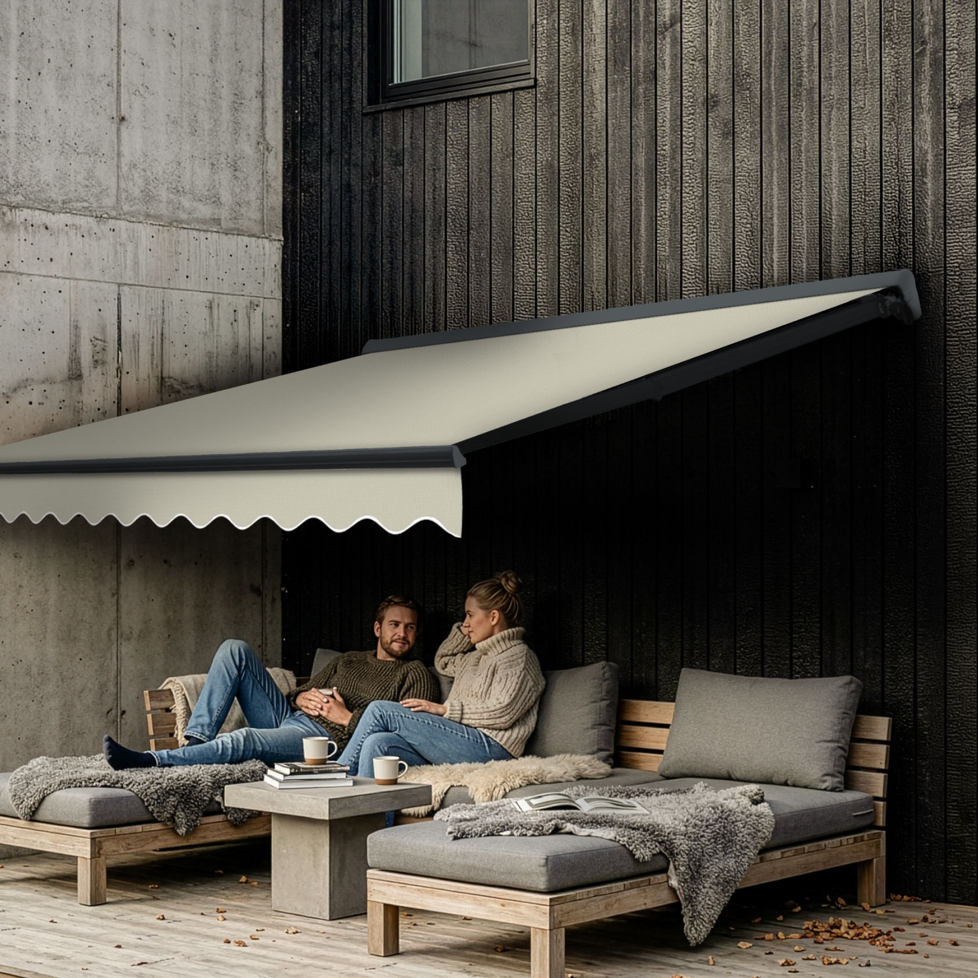 Markise Elektrisch Standard Kassettenmarkise Gelenkarmmarkise Gestell Farbe Basaltgrau (entspricht RAL 7012)