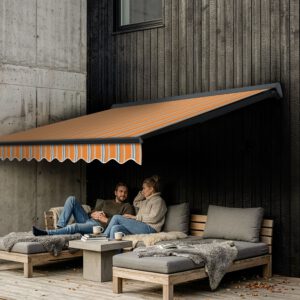 Markise Elektrisch Standard Kassettenmarkise Gelenkarmmarkise Gestell Farbe Basaltgrau (entspricht RAL 7012)