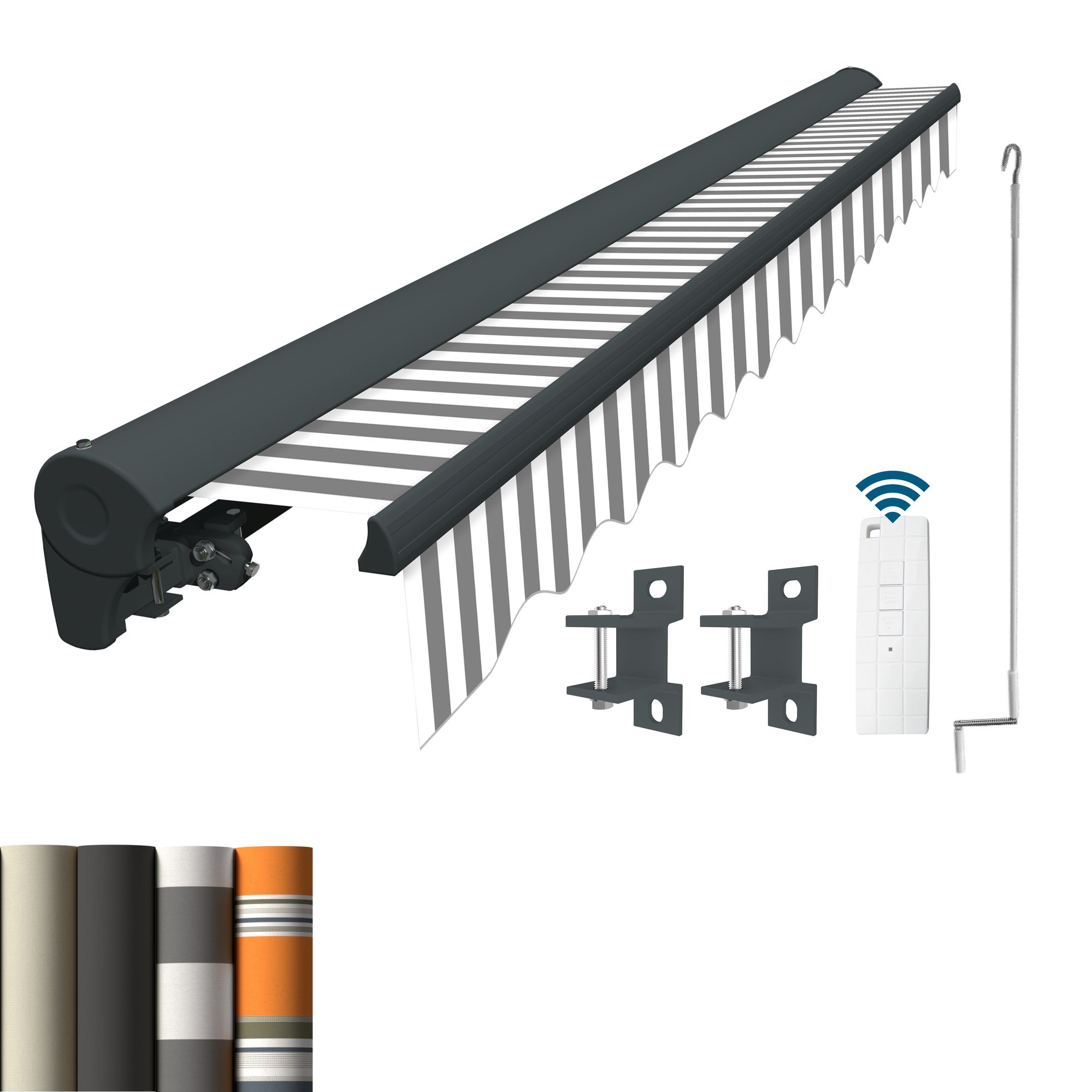Markise Elektrisch Standard Kassettenmarkise Gelenkarmmarkise Gestell Farbe Basaltgrau (entspricht RAL 7012)