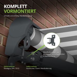Markise Elektrisch Standard Kassettenmarkise Gelenkarmmarkise Gestell Farbe Basaltgrau (entspricht RAL 7012)