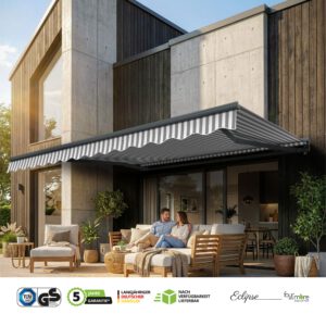 Markise Elektrisch Standard Kassettenmarkise Gelenkarmmarkise Gestell Farbe Basaltgrau (entspricht RAL 7012)