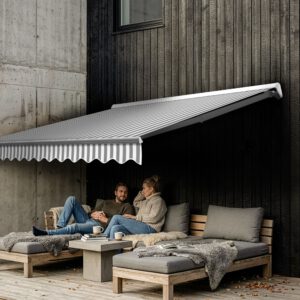 Markise elektrisch Standard Kassettenmarkise Gelenkarmmarkise Gestell Farbe Weiß (entspricht RAL 9010)