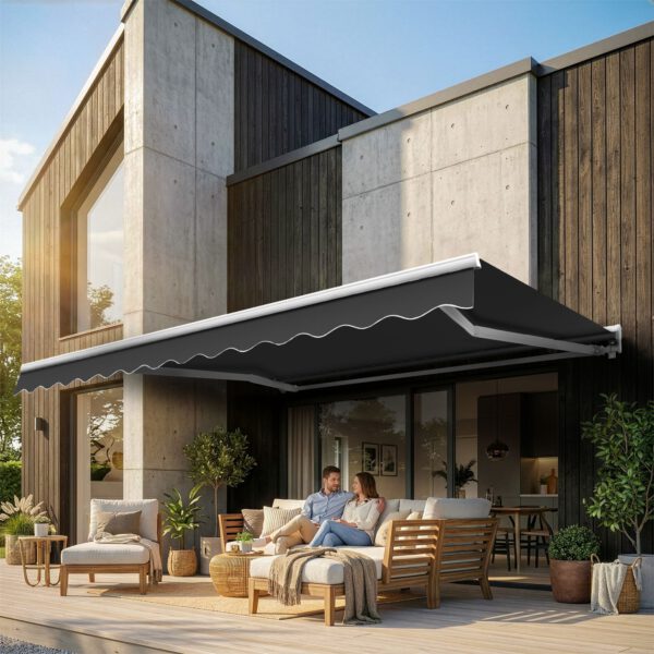 Markise elektrisch Standard Kassettenmarkise Gelenkarmmarkise Gestell Farbe Weiß (entspricht RAL 9010)