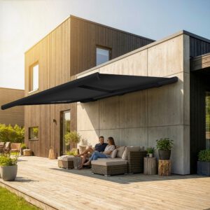 Markise elektrische Premium Kassettenmarkise Gelenkarm Vollkassettenmarkise anthrazit Kassette (Ähnlich RAL 7016)