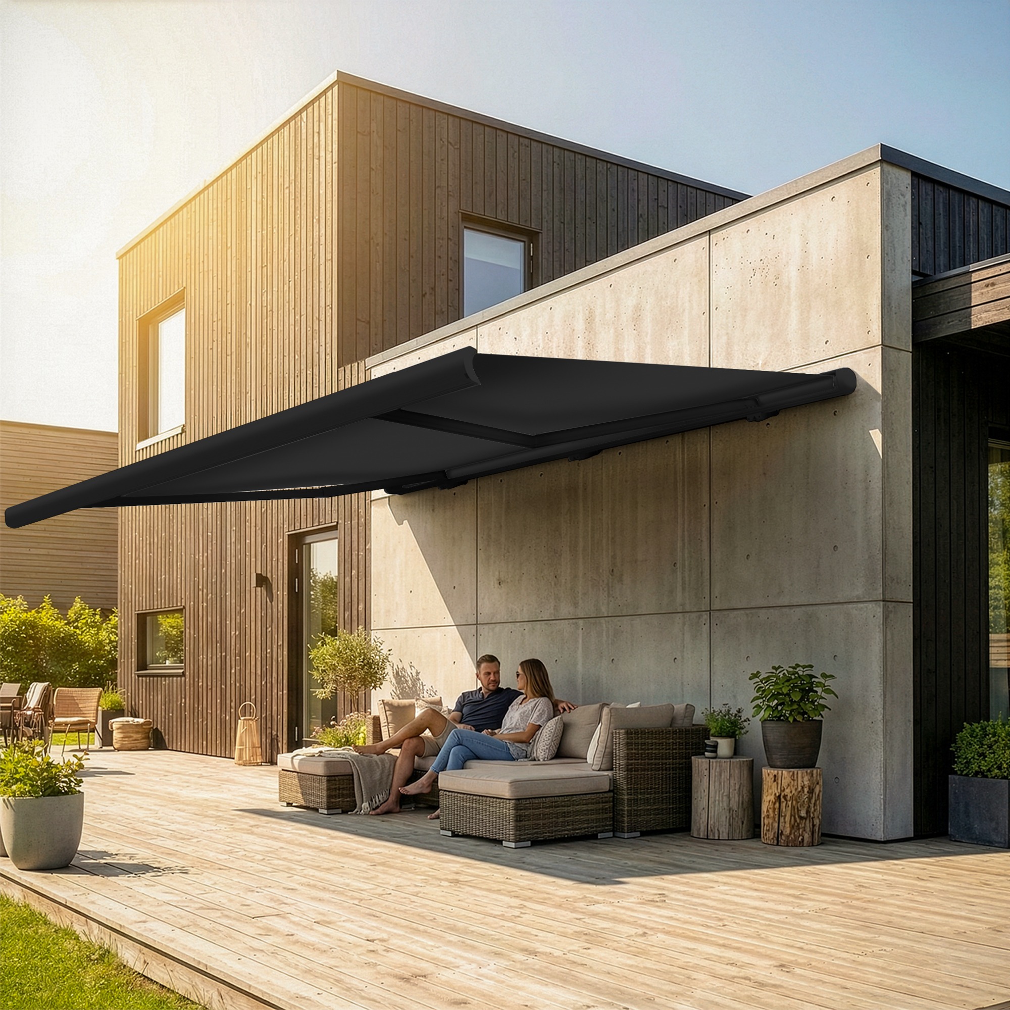 Markise elektrische Premium Kassettenmarkise Gelenkarm Vollkassettenmarkise anthrazit Kassette (Ähnlich RAL 7016)