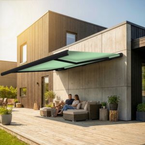 Markise elektrische Premium Kassettenmarkise Gelenkarm Vollkassettenmarkise anthrazit Kassette (Ähnlich RAL 7016)