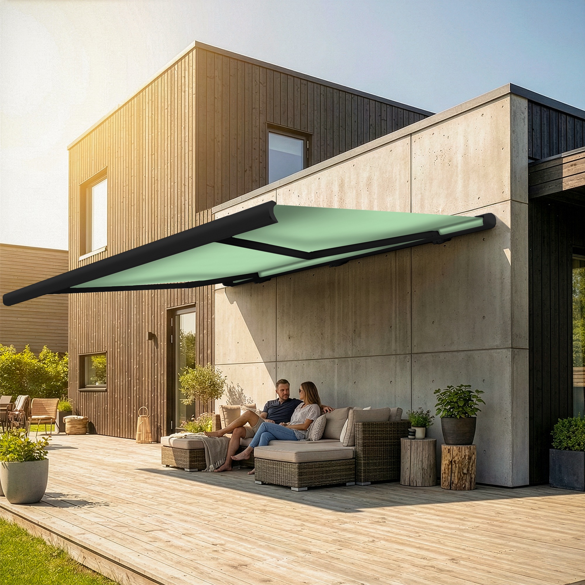 Markise elektrische Premium Kassettenmarkise Gelenkarm Vollkassettenmarkise anthrazit Kassette (Ähnlich RAL 7016)