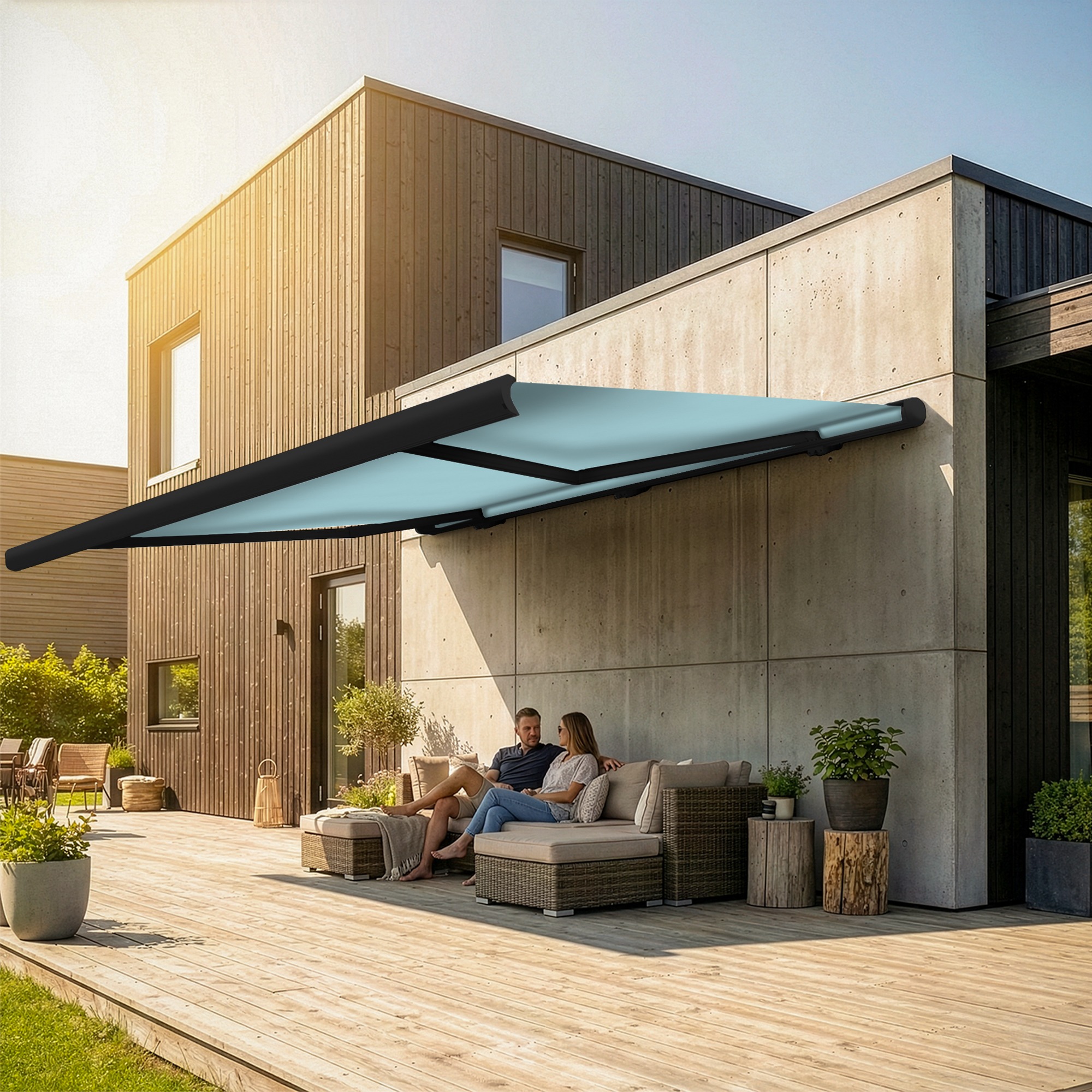 Markise elektrische Premium Kassettenmarkise Gelenkarm Vollkassettenmarkise anthrazit Kassette (Ähnlich RAL 7016)