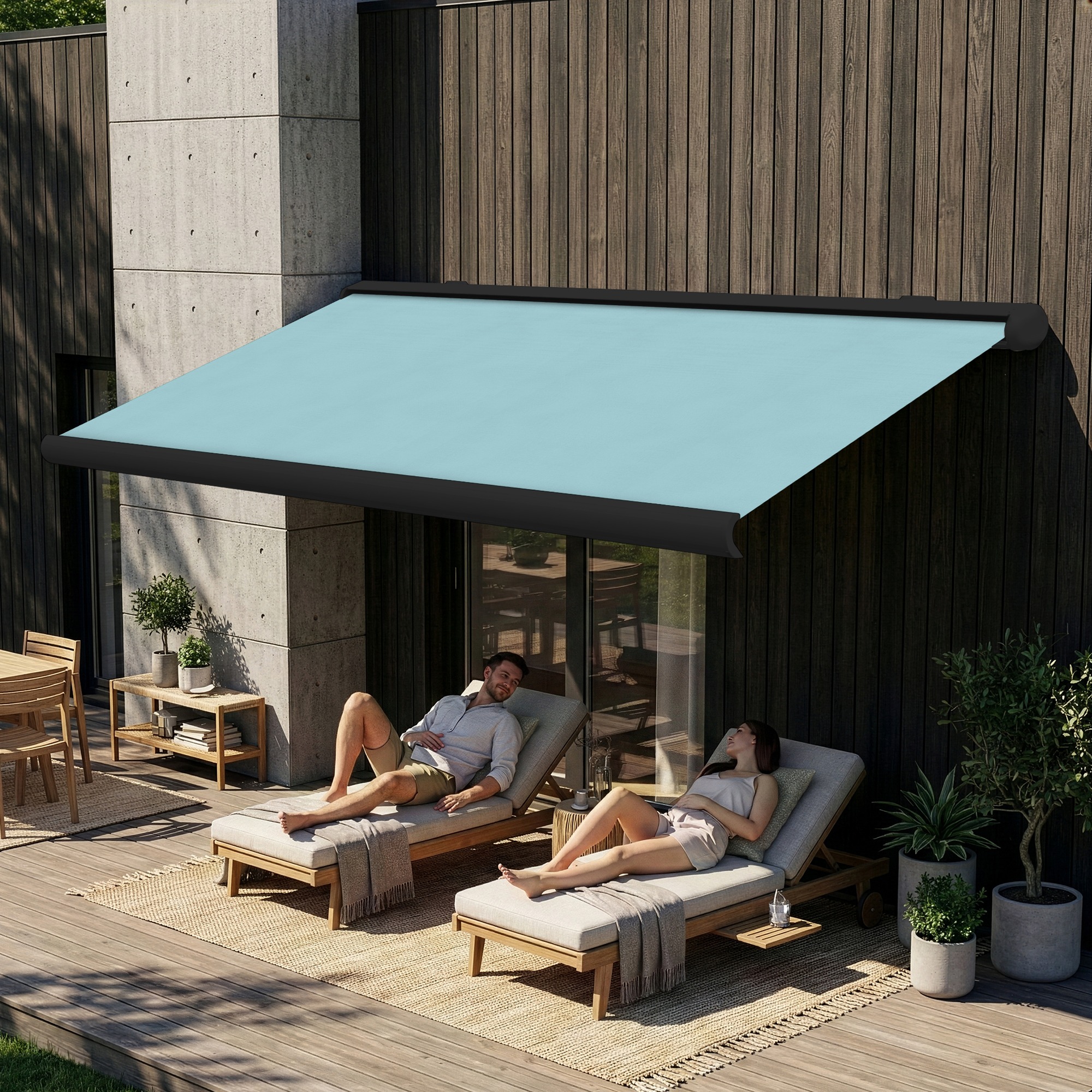 Markise elektrische Premium Kassettenmarkise Gelenkarm Vollkassettenmarkise anthrazit Kassette (Ähnlich RAL 7016)