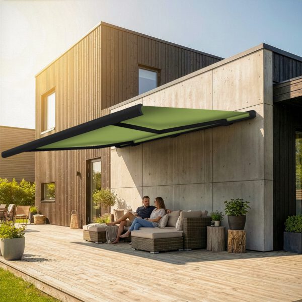 Markise elektrische Premium Kassettenmarkise Gelenkarm Vollkassettenmarkise anthrazit Kassette (Ähnlich RAL 7016)