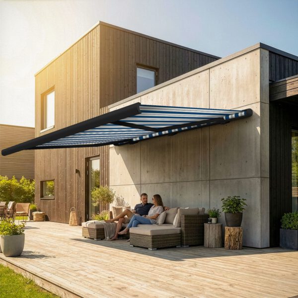 Markise elektrische Premium Kassettenmarkise Gelenkarm Vollkassettenmarkise anthrazit Kassette (Ähnlich RAL 7016)