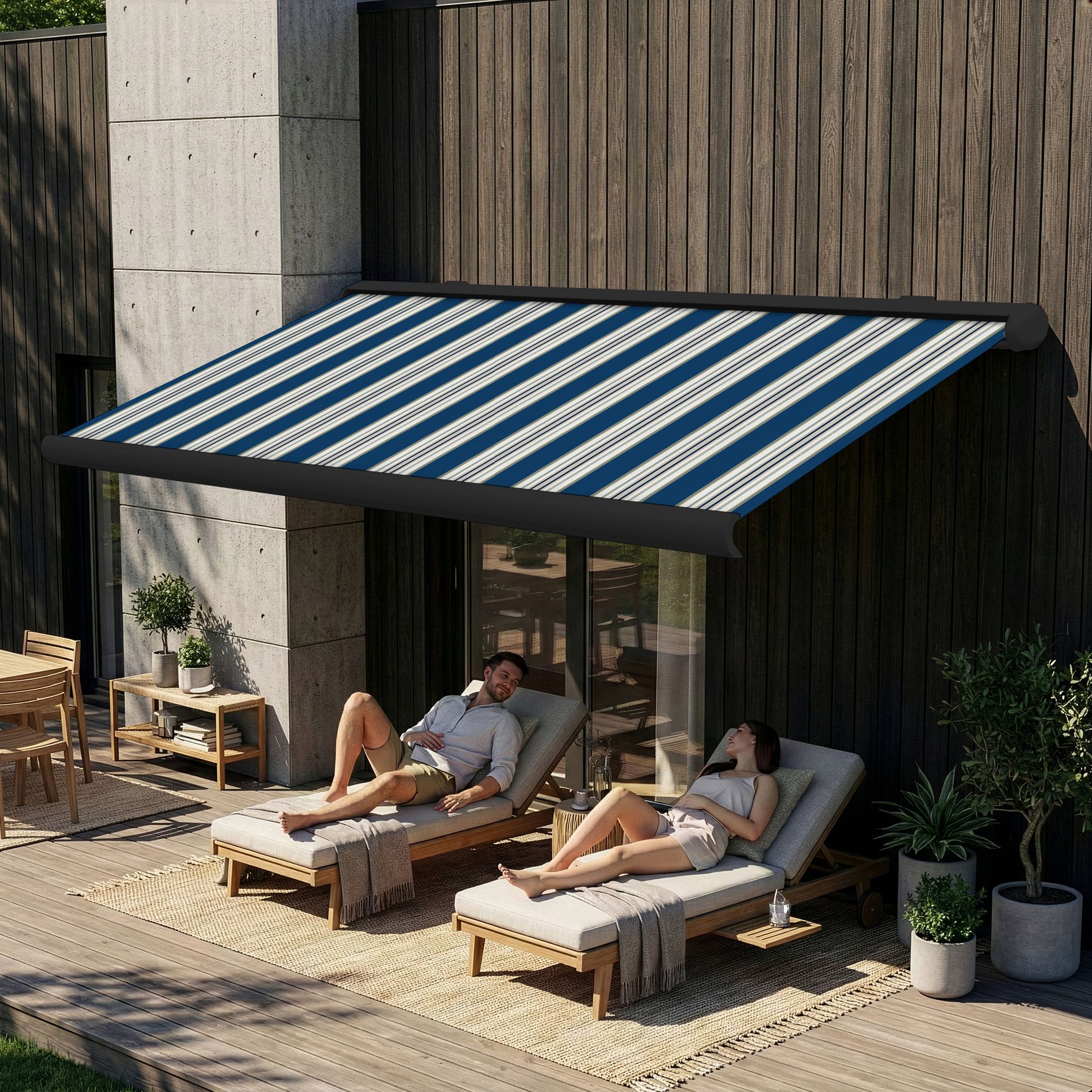 Markise elektrische Premium Kassettenmarkise Gelenkarm Vollkassettenmarkise anthrazit Kassette (Ähnlich RAL 7016)