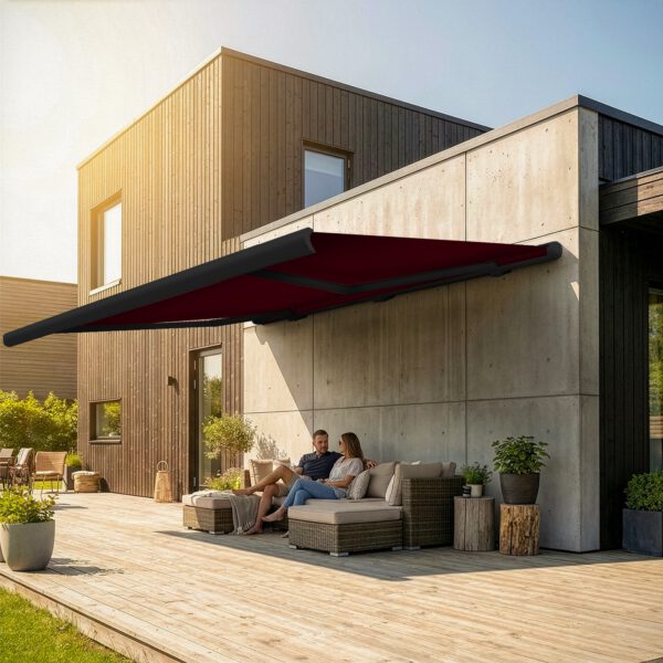 Markise elektrische Premium Kassettenmarkise Gelenkarm Vollkassettenmarkise anthrazit Kassette (Ähnlich RAL 7016)