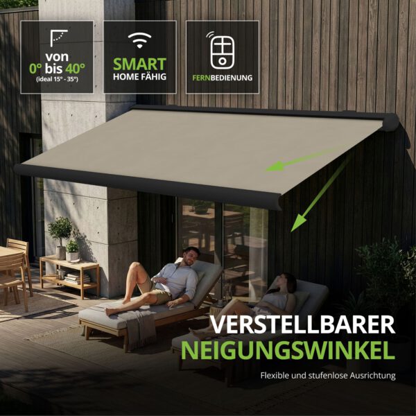 Markise elektrische Premium Kassettenmarkise Gelenkarm Vollkassettenmarkise anthrazit Kassette (Ähnlich RAL 7016)