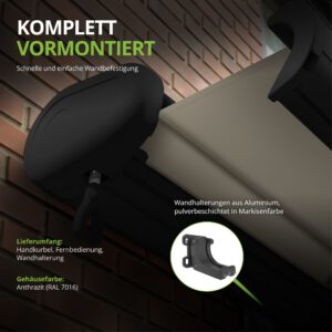 Markise elektrische Premium Kassettenmarkise Gelenkarm Vollkassettenmarkise anthrazit Kassette (Ähnlich RAL 7016)