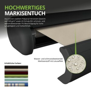 Markise elektrische Premium Kassettenmarkise Gelenkarm Vollkassettenmarkise anthrazit Kassette (Ähnlich RAL 7016)