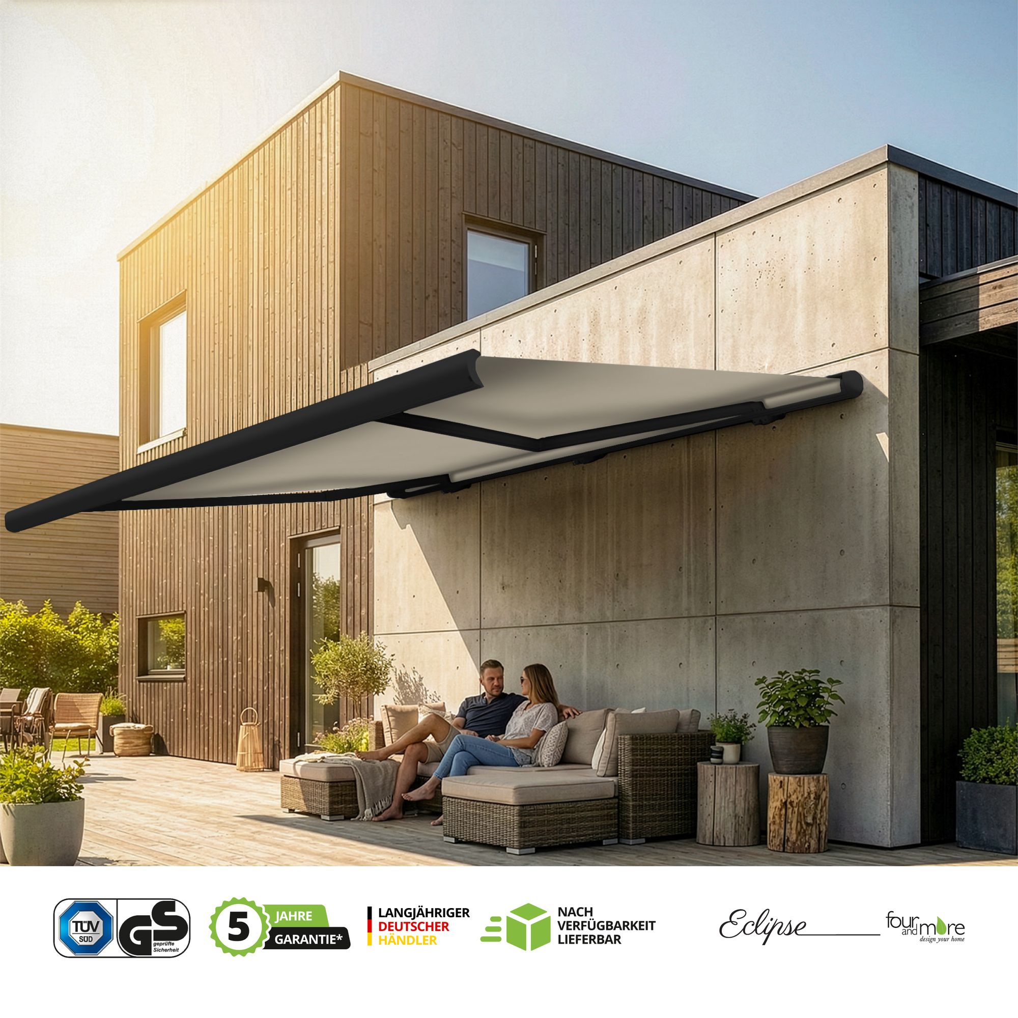 Markise elektrische Premium Kassettenmarkise Gelenkarm Vollkassettenmarkise anthrazit Kassette (Ähnlich RAL 7016)