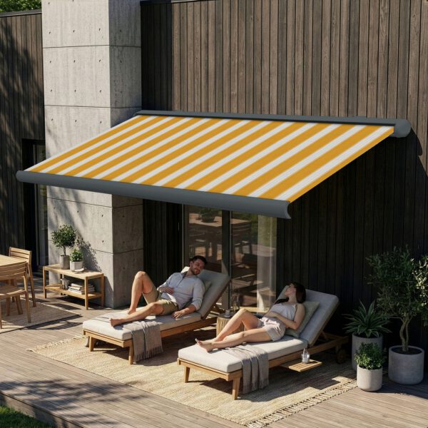 Markise elektrische Premium Kassettenmarkise Gelenkarm Vollkassettenmarkise basaltgraue Kassette (Ähnlich RAL 7012)