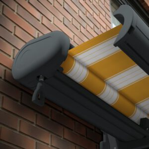 Markise elektrische Premium Kassettenmarkise Gelenkarm Vollkassettenmarkise basaltgraue Kassette (Ähnlich RAL 7012)