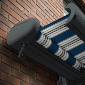 Markise elektrische Premium Kassettenmarkise Gelenkarm Vollkassettenmarkise basaltgraue Kassette (Ähnlich RAL 7012)