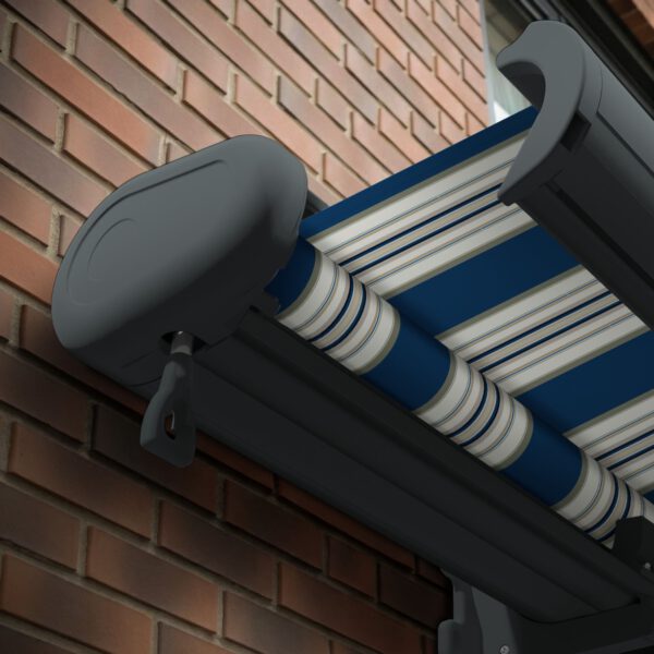 Markise elektrische Premium Kassettenmarkise Gelenkarm Vollkassettenmarkise basaltgraue Kassette (Ähnlich RAL 7012)