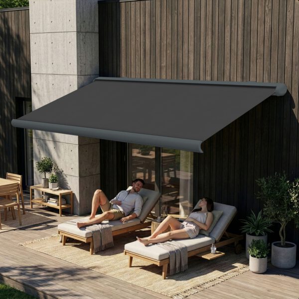 Markise elektrische Premium Kassettenmarkise Gelenkarm Vollkassettenmarkise basaltgraue Kassette (Ähnlich RAL 7012)