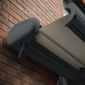 Markise elektrische Premium Kassettenmarkise Gelenkarm Vollkassettenmarkise basaltgraue Kassette (Ähnlich RAL 7012)