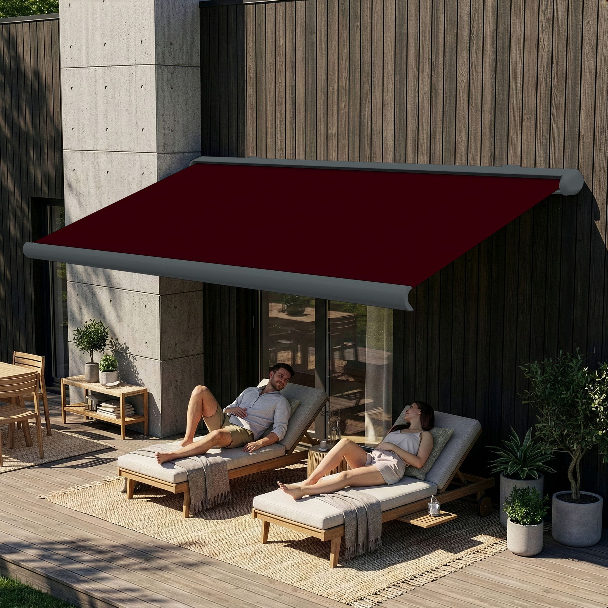 Markise elektrische Premium Kassettenmarkise Gelenkarm Vollkassettenmarkise basaltgraue Kassette (Ähnlich RAL 7012)