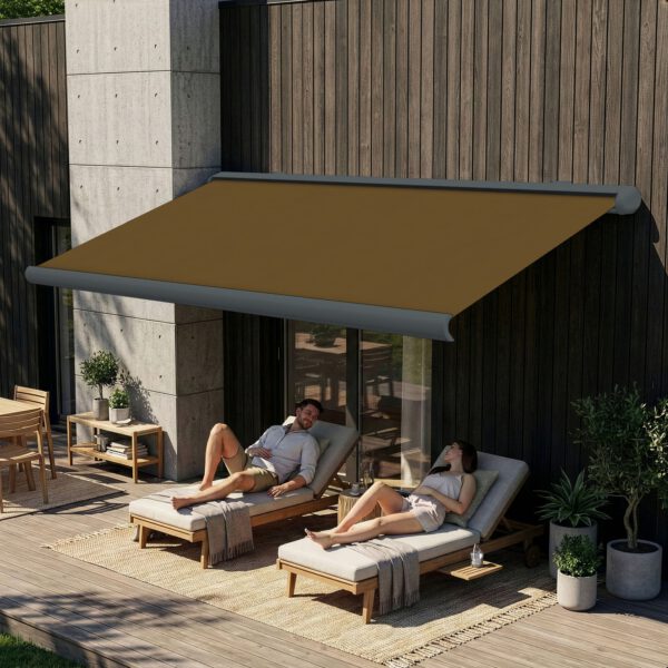 Markise elektrische Premium Kassettenmarkise Gelenkarm Vollkassettenmarkise basaltgraue Kassette (Ähnlich RAL 7012)