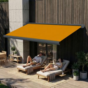 Markise elektrische Premium Kassettenmarkise Gelenkarm Vollkassettenmarkise basaltgraue Kassette (Ähnlich RAL 7012)