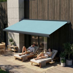 Markise elektrische Premium Kassettenmarkise Gelenkarm Vollkassettenmarkise basaltgraue Kassette (Ähnlich RAL 7012)