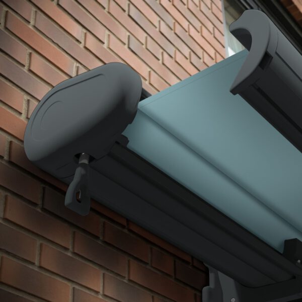 Markise elektrische Premium Kassettenmarkise Gelenkarm Vollkassettenmarkise basaltgraue Kassette (Ähnlich RAL 7012)