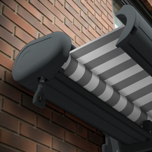 Markise elektrische Premium Kassettenmarkise Gelenkarm Vollkassettenmarkise basaltgraue Kassette (Ähnlich RAL 7012)