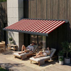 Markise elektrische Premium Kassettenmarkise Gelenkarm Vollkassettenmarkise basaltgraue Kassette (Ähnlich RAL 7012)