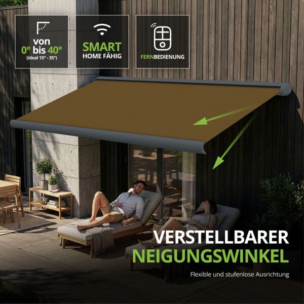 Markise elektrische Premium Kassettenmarkise Gelenkarm Vollkassettenmarkise basaltgraue Kassette (Ähnlich RAL 7012)