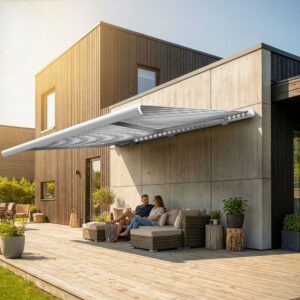 Markise elektrische Premium Kassettenmarkise Gelenkarm Vollkassettenmarkise weisse Kassette entspricht RAL 9010 600000 Markisen VK white 2026 1 2