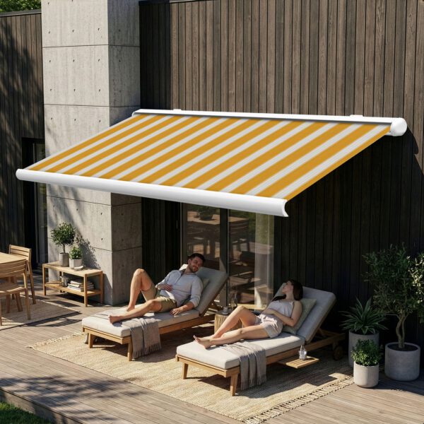 Markise elektrische Premium Kassettenmarkise Gelenkarm Vollkassettenmarkise weisse Kassette entspricht RAL 9010 600000 Markisen VK white 2026 11 2