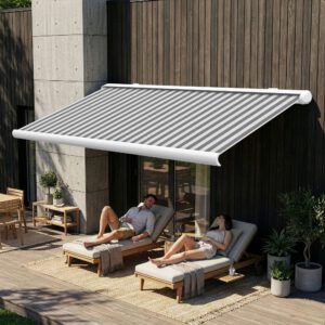 Markise elektrische Premium Kassettenmarkise Gelenkarm Vollkassettenmarkise weisse Kassette entspricht RAL 9010 600000 Markisen VK white 2026 2 2