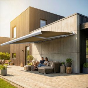 Markise elektrische Premium Kassettenmarkise Gelenkarm Vollkassettenmarkise weisse Kassette entspricht RAL 9010 600000 Markisen VK white 2026 25 2