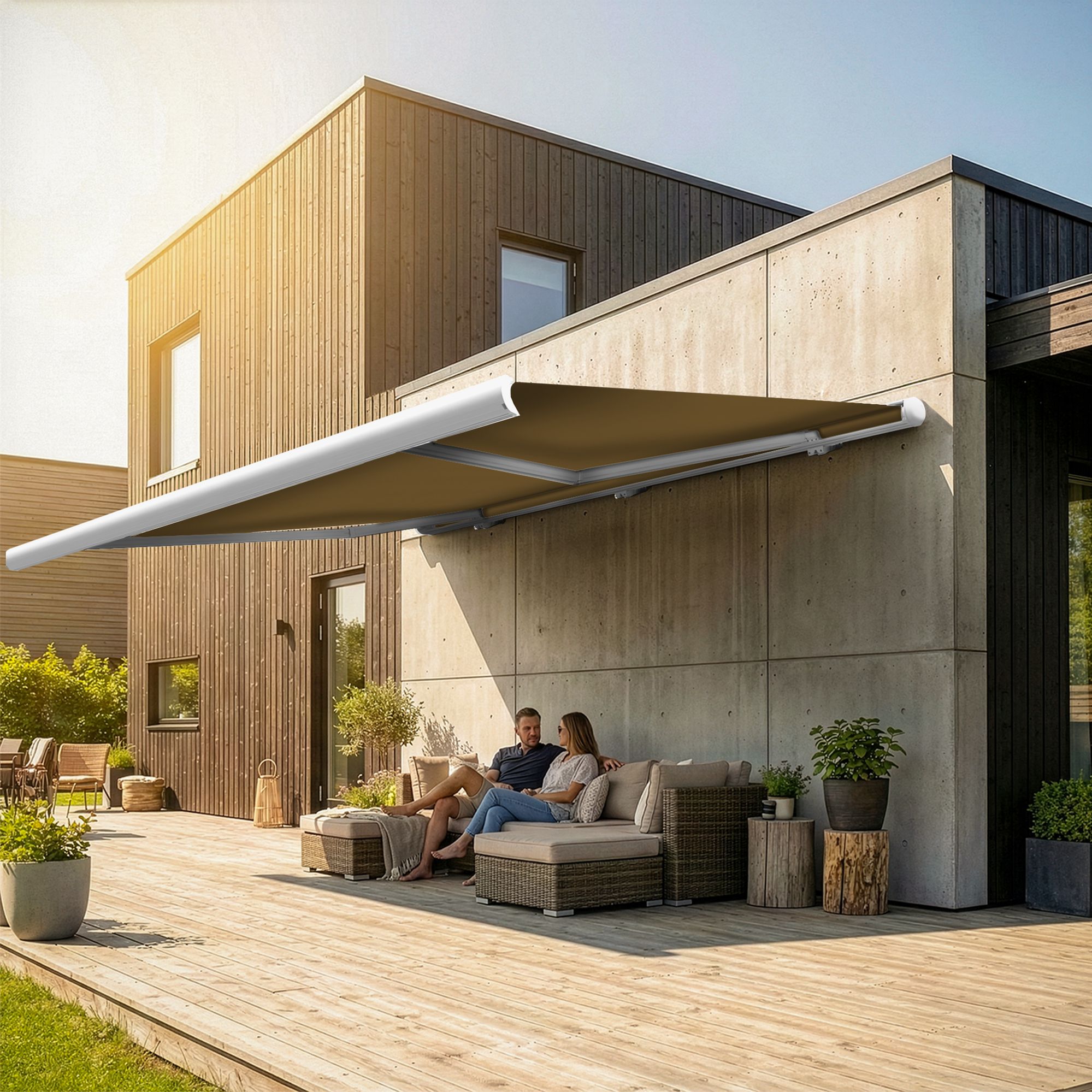 Markise elektrische Premium Kassettenmarkise Gelenkarm Vollkassettenmarkise weisse Kassette entspricht RAL 9010 600000 Markisen VK white 2026 25 2