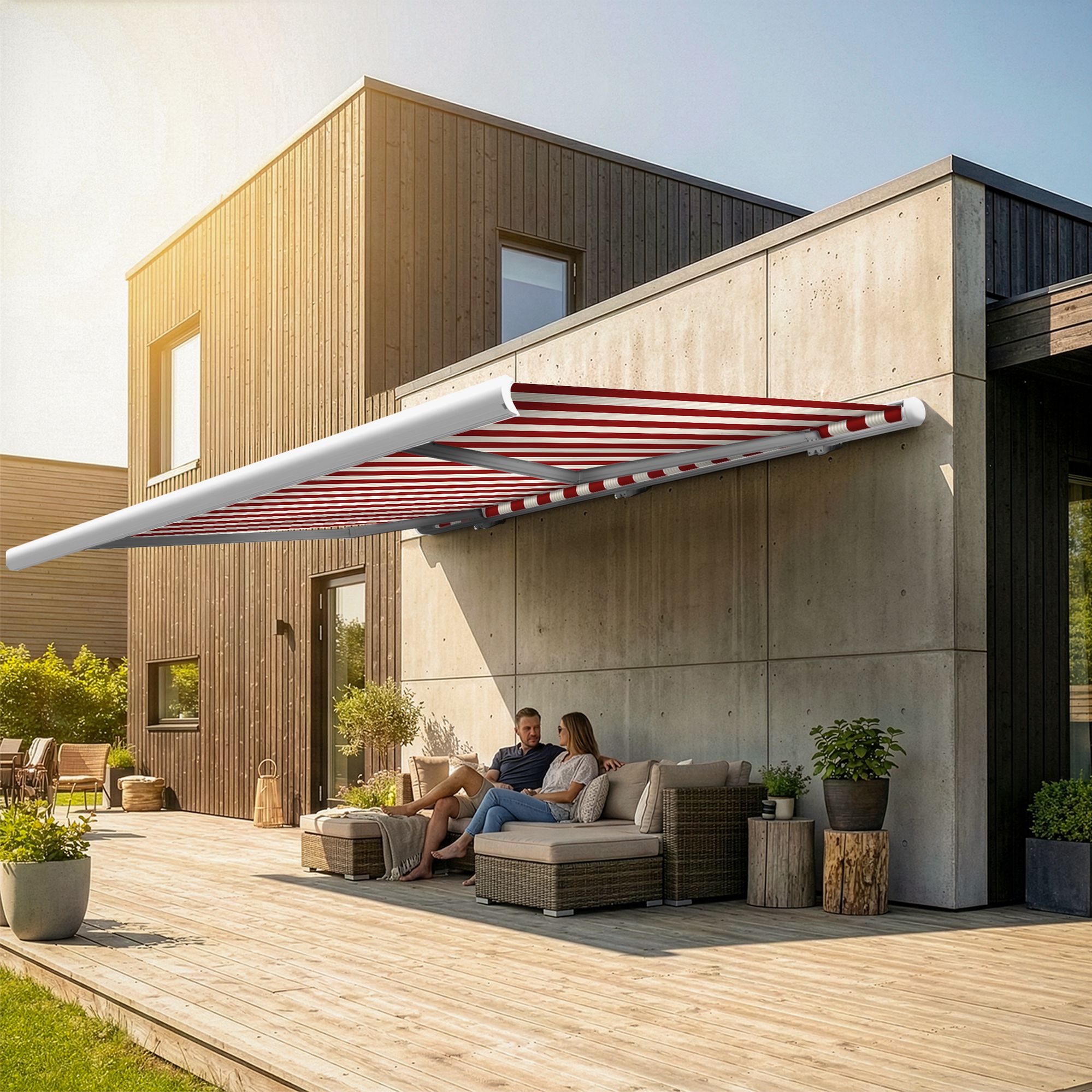 Markise elektrische Premium Kassettenmarkise Gelenkarm Vollkassettenmarkise weisse Kassette entspricht RAL 9010 600000 Markisen VK white 2026 4 2