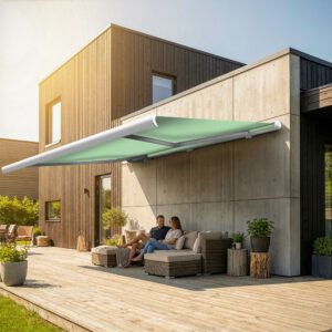 Markise elektrische Premium Kassettenmarkise Gelenkarm Vollkassettenmarkise weisse Kassette entspricht RAL 9010 600000 Markisen VK white 2026 40 2