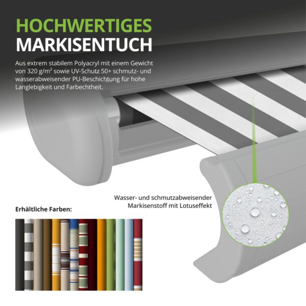 Markise elektrische Premium Kassettenmarkise Gelenkarm Vollkassettenmarkise weisse Kassette entspricht RAL 9010 600000 markisen VK 2026 highlight 3 white 2
