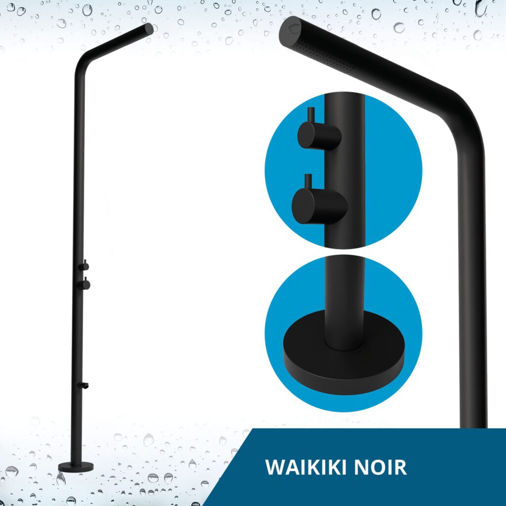 Designer Gartendusche aus V4A / 316 Edelstahl Modell "WAIKIKI NOIR"
