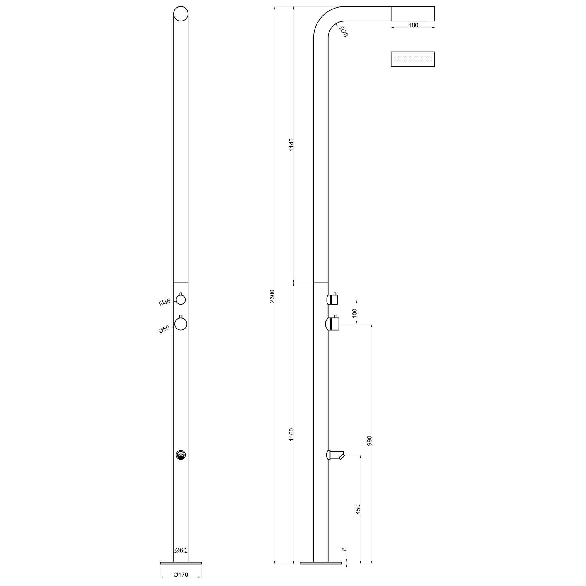 Designer Gartendusche aus V4A 316 Edelstahl Modell WAIKIKI NOIR 20140 Designer Gartendusche aus V4A 316 Edelstahl Modell WAIKIKI 20137 Bemassung Edelstahl Aussendusche 09 1 