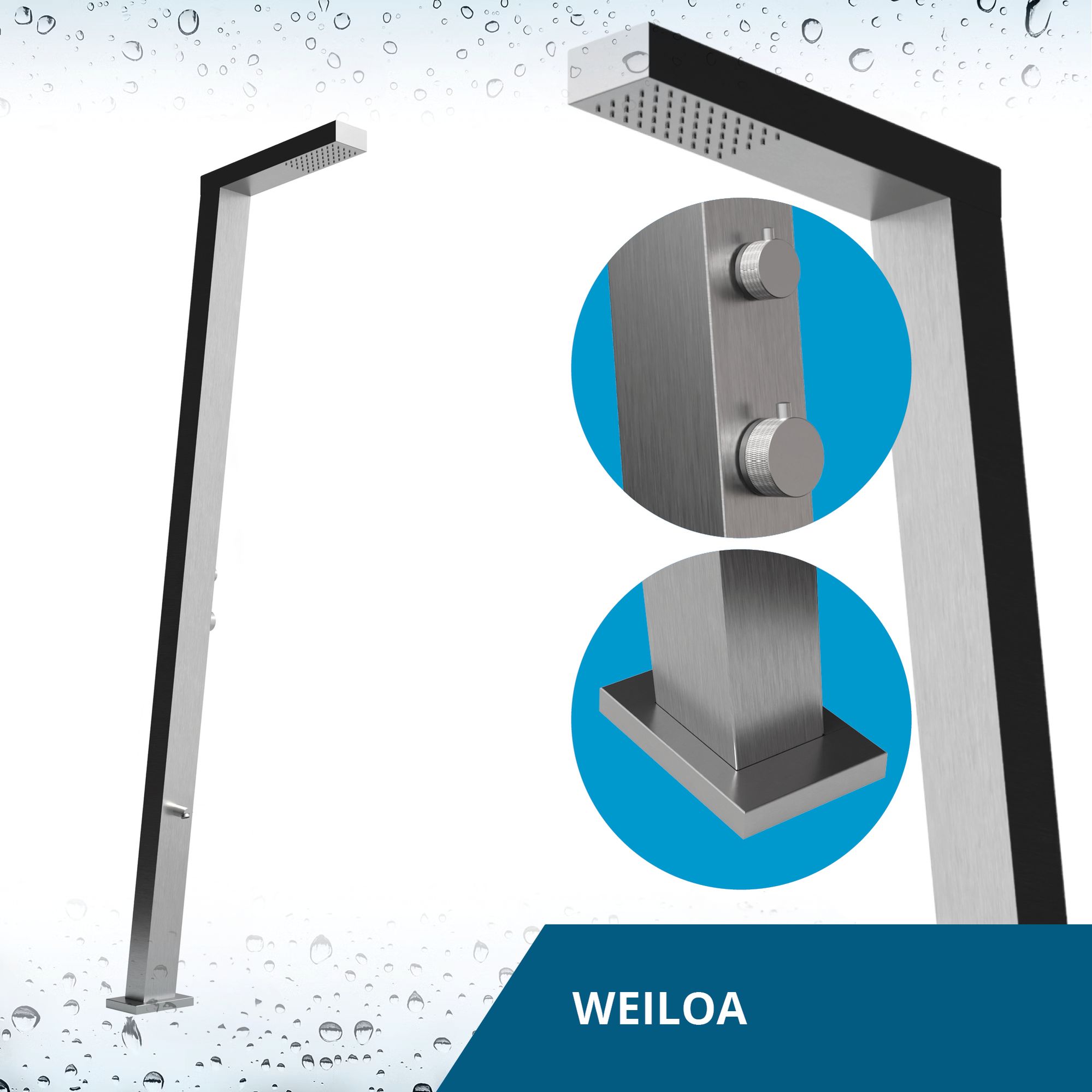 Designer Gartendusche aus V4A 316 Edelstahl Modell WAILOA 20106 Artikelbilder v4 02