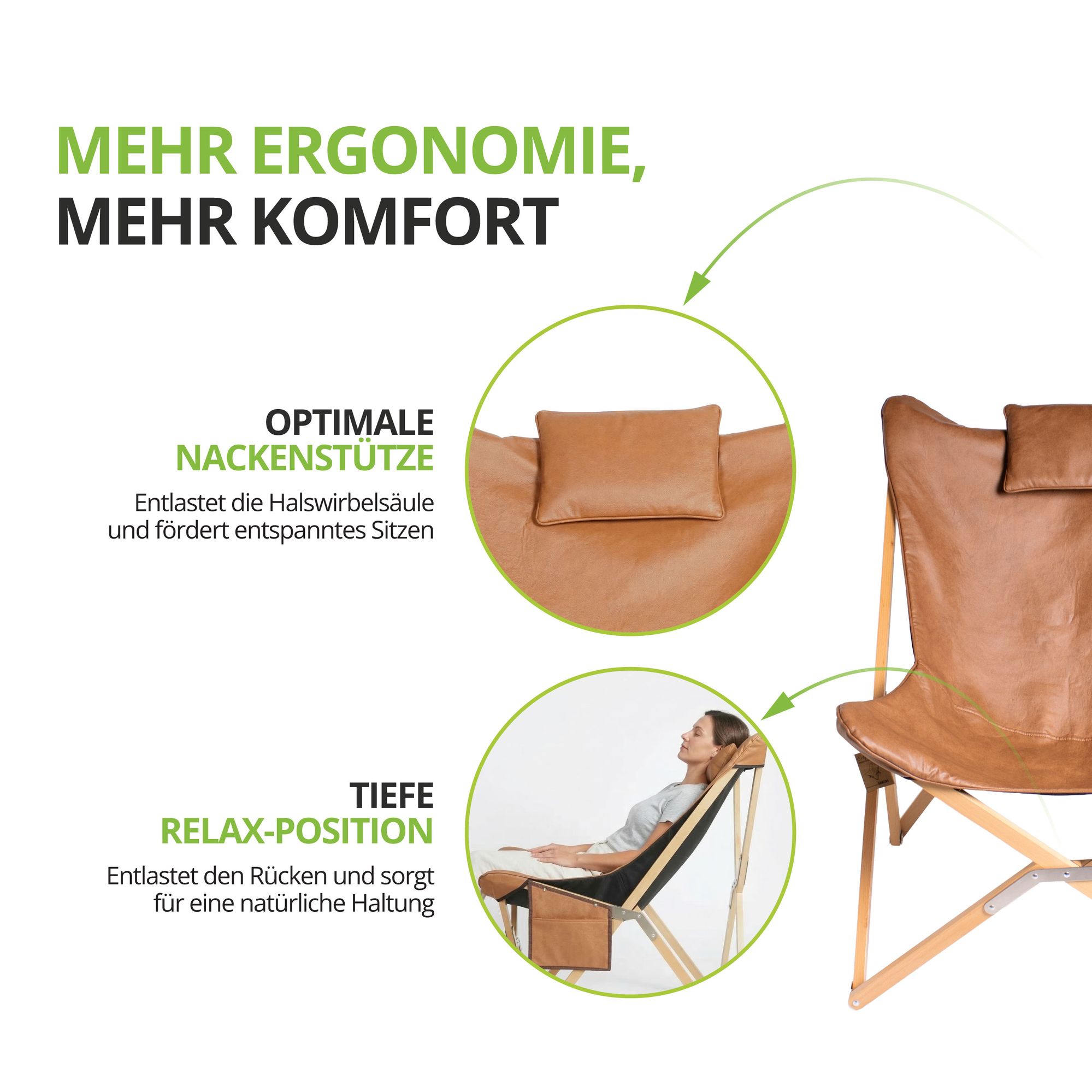 Klappbarer Loungestuhl SIENA für Balkon, Garten und Wohnzimmer