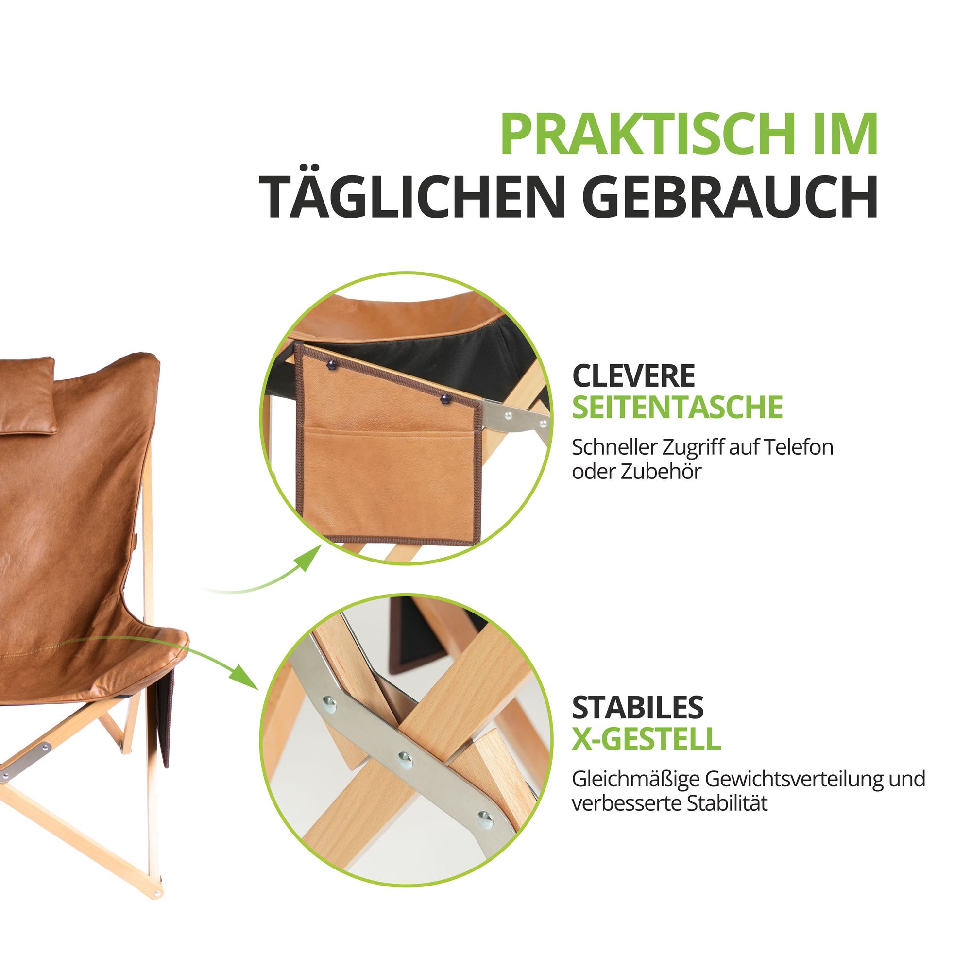 Klappbarer Loungestuhl SIENA für Balkon, Garten und Wohnzimmer