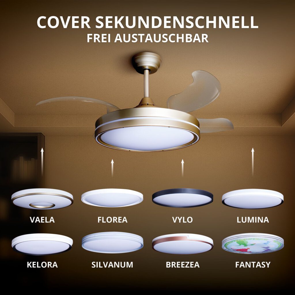 Deckenventilator mit Beleuchtung goldfarbene Basis modernes Design und LED Licht 52402 Bases Startbilder2.jpg