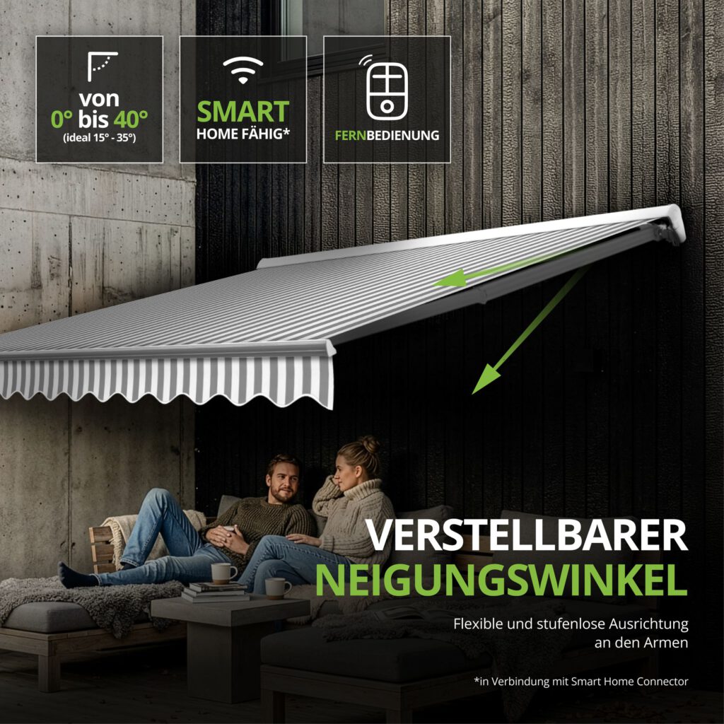 Markise elektrisch Standard Kassettenmarkise Gelenkarmmarkise Gestell Farbe Weiß (entspricht RAL 9010)